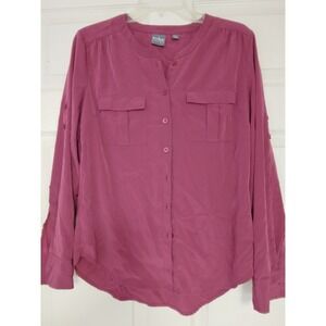 SoHo Magneta silky roll tab long sleeve blouse button down chest pockets